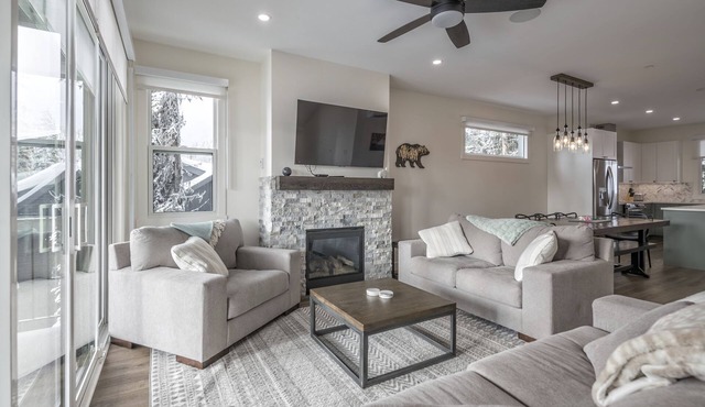 Cozy modern duplex with hot tub, BBQ, garage, A/C, media room, large gear room in Silver Star Mountain