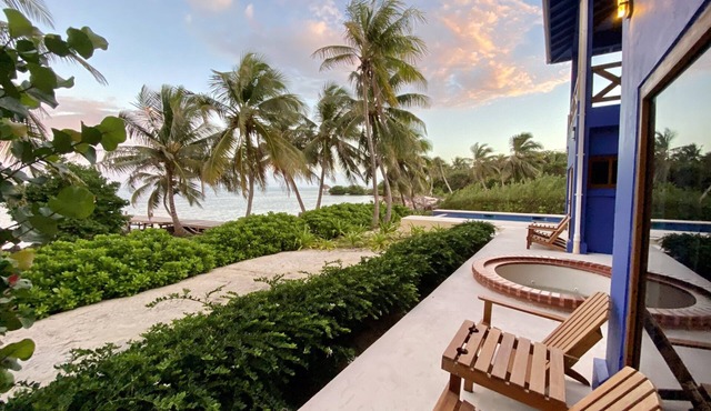 Modern Spanish beach house, with private bar and guest rooms.